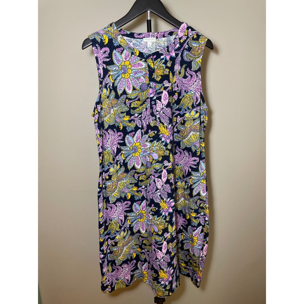 Floral Paisley Sleeveless Henley Dress Women's L Talbots Summer Boho Beach